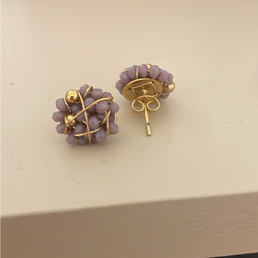 Gold and Purple Cluster Beaded Earrings